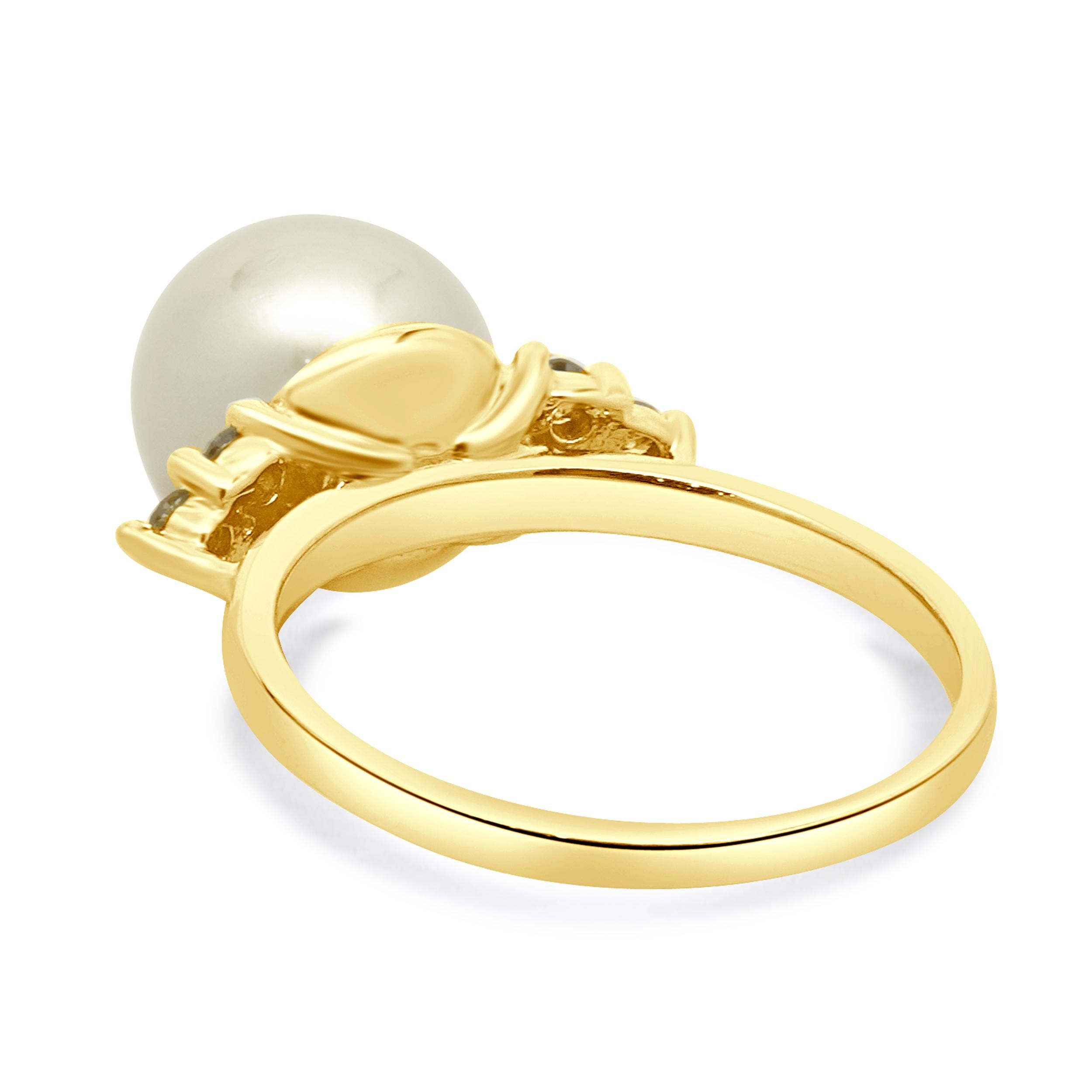 Bague en or jaune 14 carats, perles des mers du Sud et diamants en chocolat Excellent état - En vente à Scottsdale, AZ
