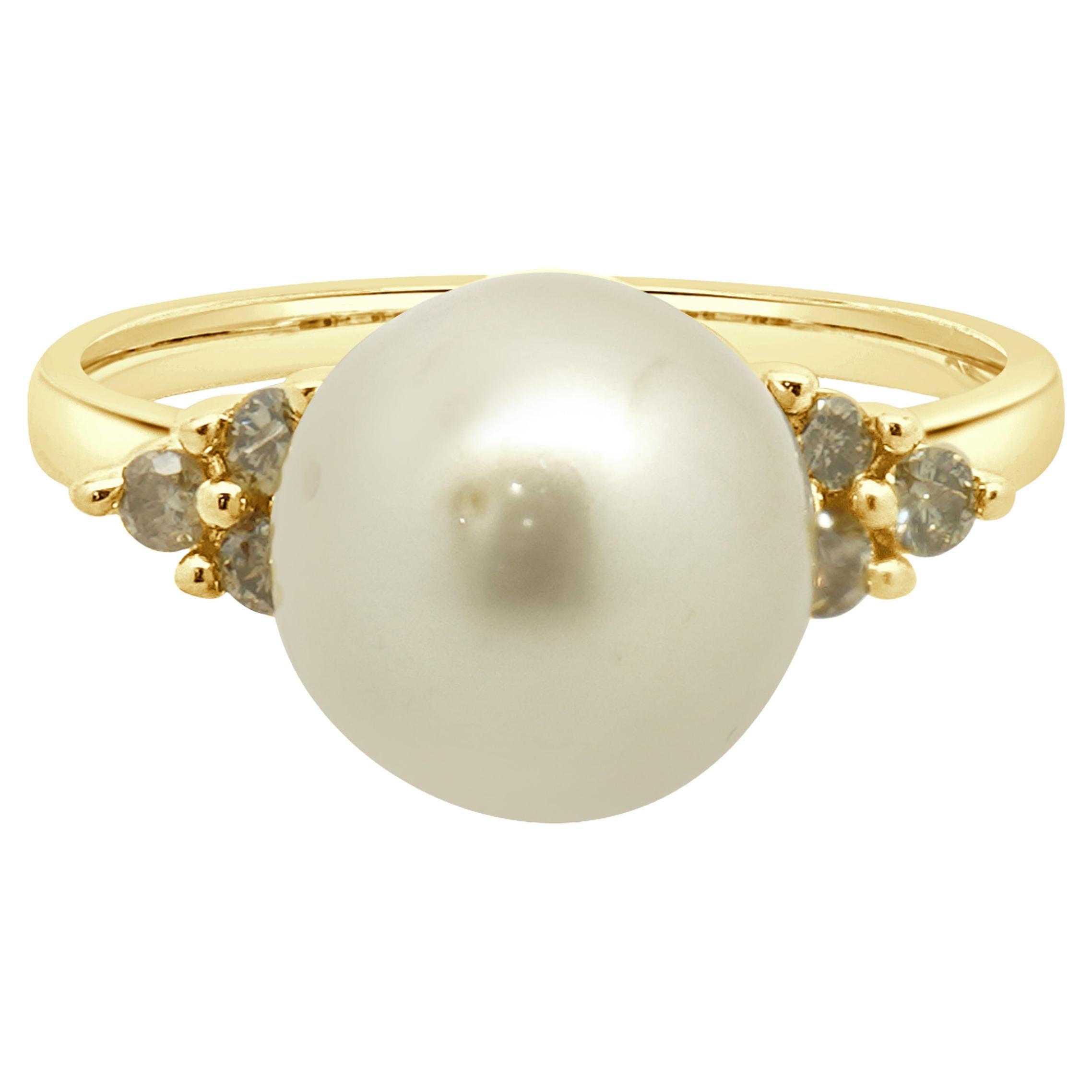 14 Karat Gelbgold Südseeperlen und Schokoladen-Diamant-Ring