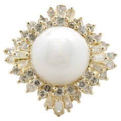 14 Karat Yellow Gold South Sea Pearl and Diamond Ballerina Ring