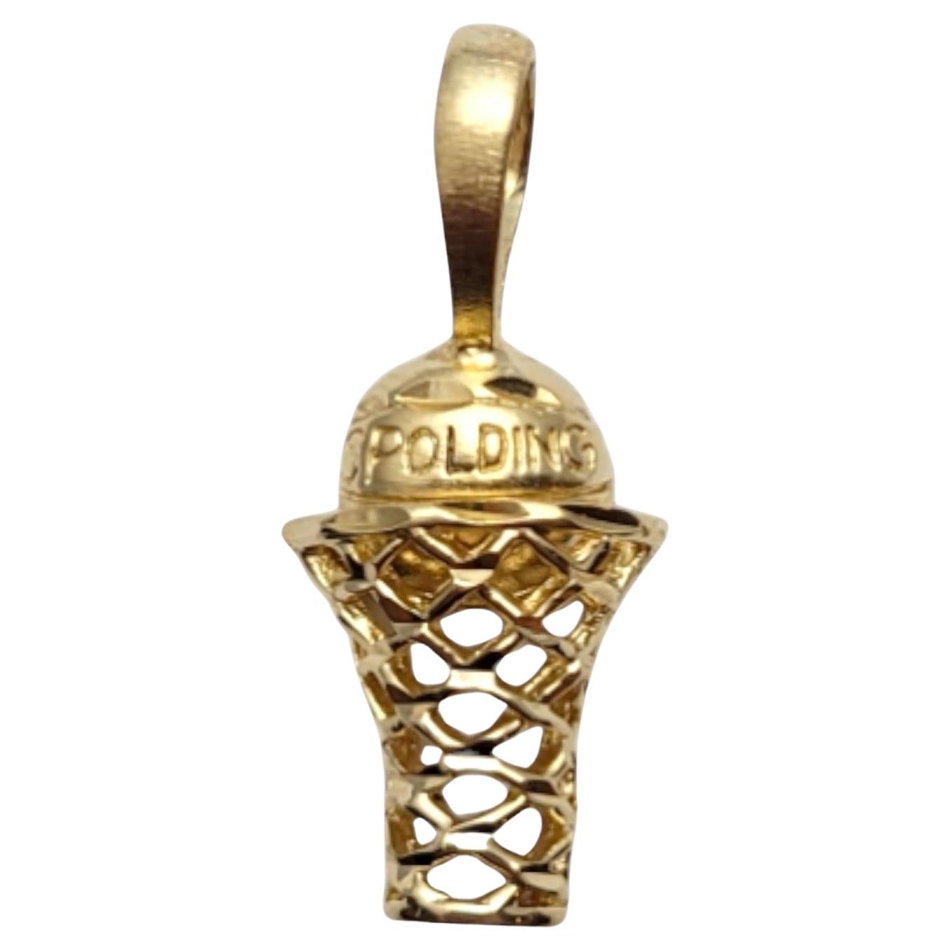 14 Karat Yellow Gold "Spalding" Basketball And Hoop Charm #20731