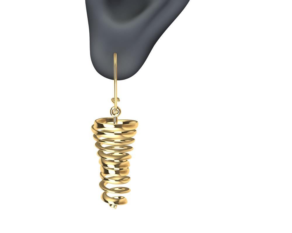 Contemporary 14 Karat Yellow Gold Spiral Dangle Earrings For Sale