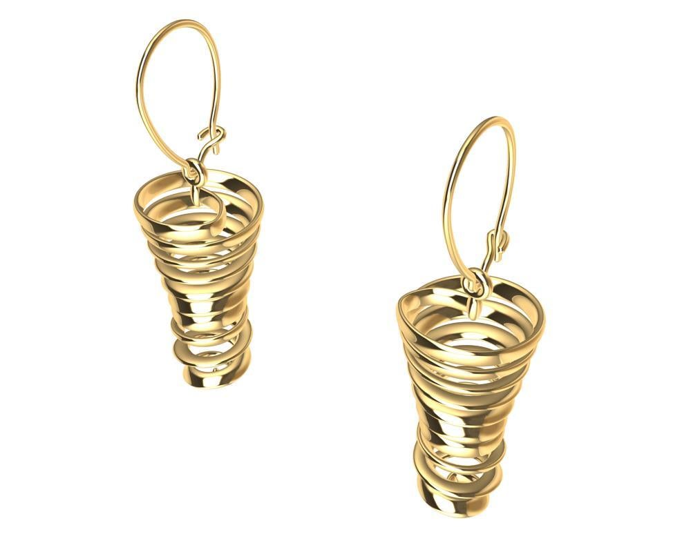 Women's 14 Karat Yellow Gold Spiral Dangle Earrings For Sale