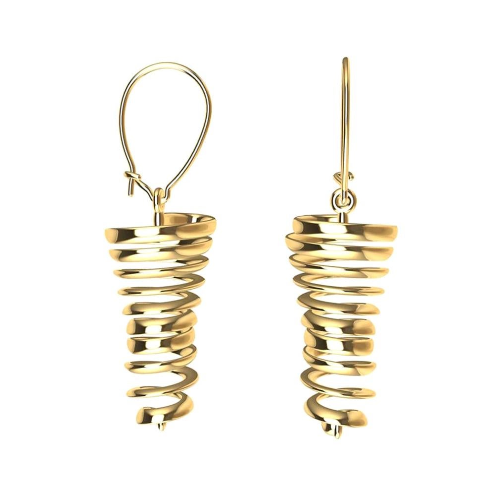 14 Karat Yellow Gold Spiral Dangle Earrings For Sale