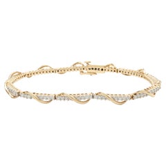 14 Karat Yellow Gold Spiral Diamond Tennis Bracelet
