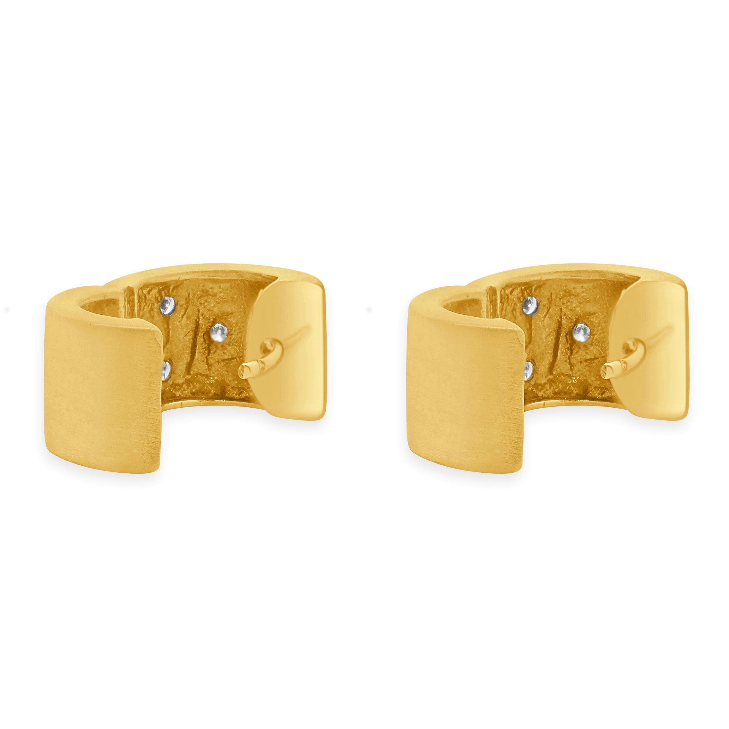 Round Cut 14 Karat Yellow Gold Sprinkled Diamond Huggie Hoop Earrings For Sale