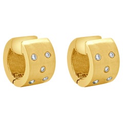 14 Karat Yellow Gold Sprinkled Diamond Huggie Hoop Earrings