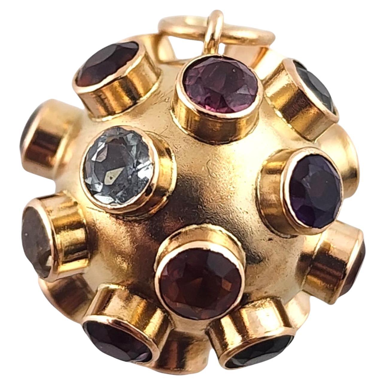 14 Karat Yellow Gold Sputnik Charm with Multicolored Stones #19249