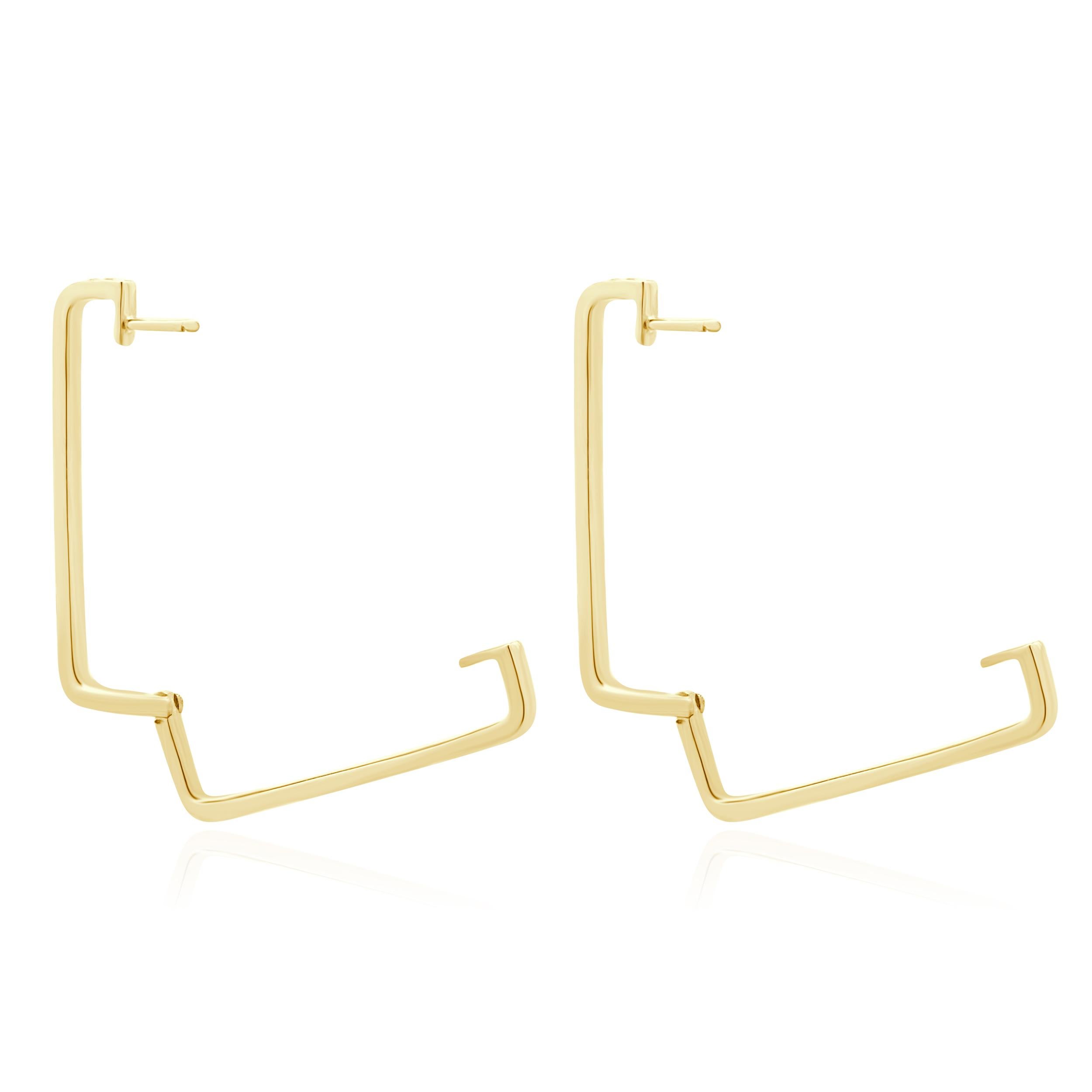 Taille ronde Boucles d'oreilles en or jaune 14 carats avec diamants carrés en vente