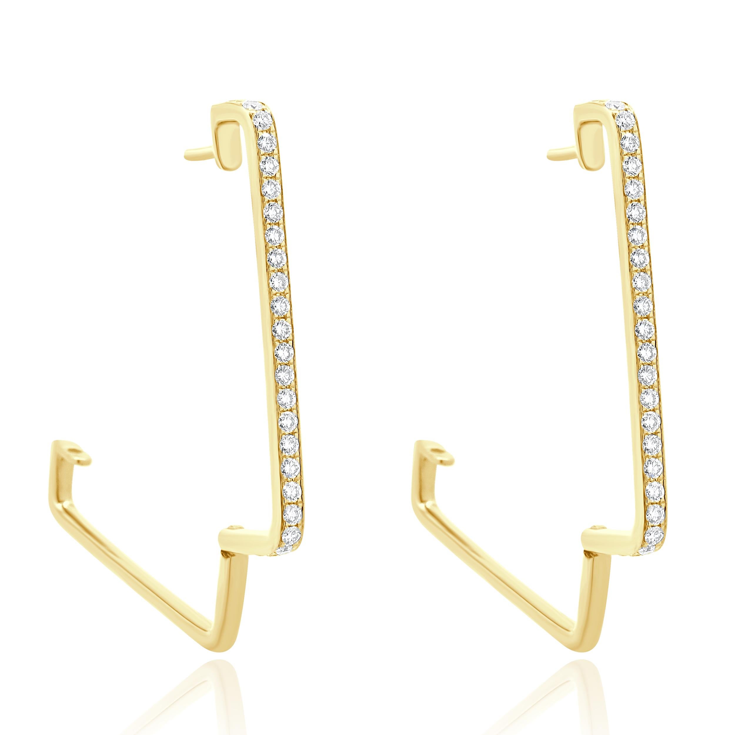 Boucles d'oreilles en or jaune 14 carats avec diamants carrés Excellent état - En vente à Scottsdale, AZ