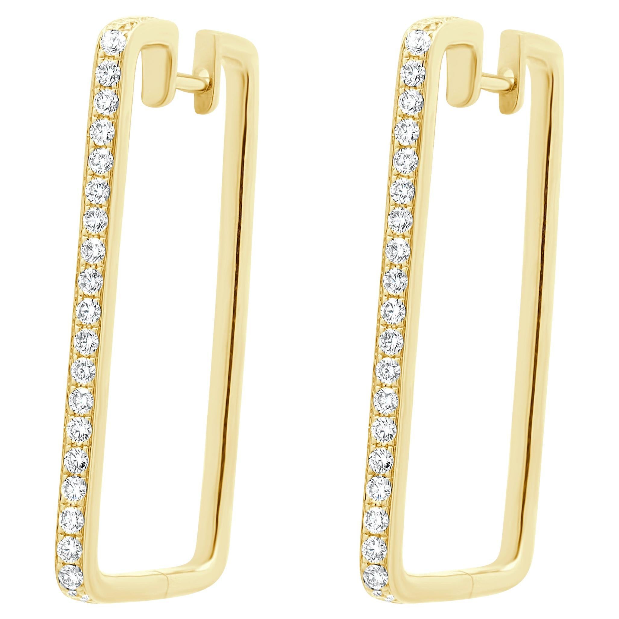 14 Karat Yellow Gold Square Diamond Hoop Earrings