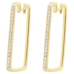14 Karat Yellow Gold Square Diamond Hoop Earrings