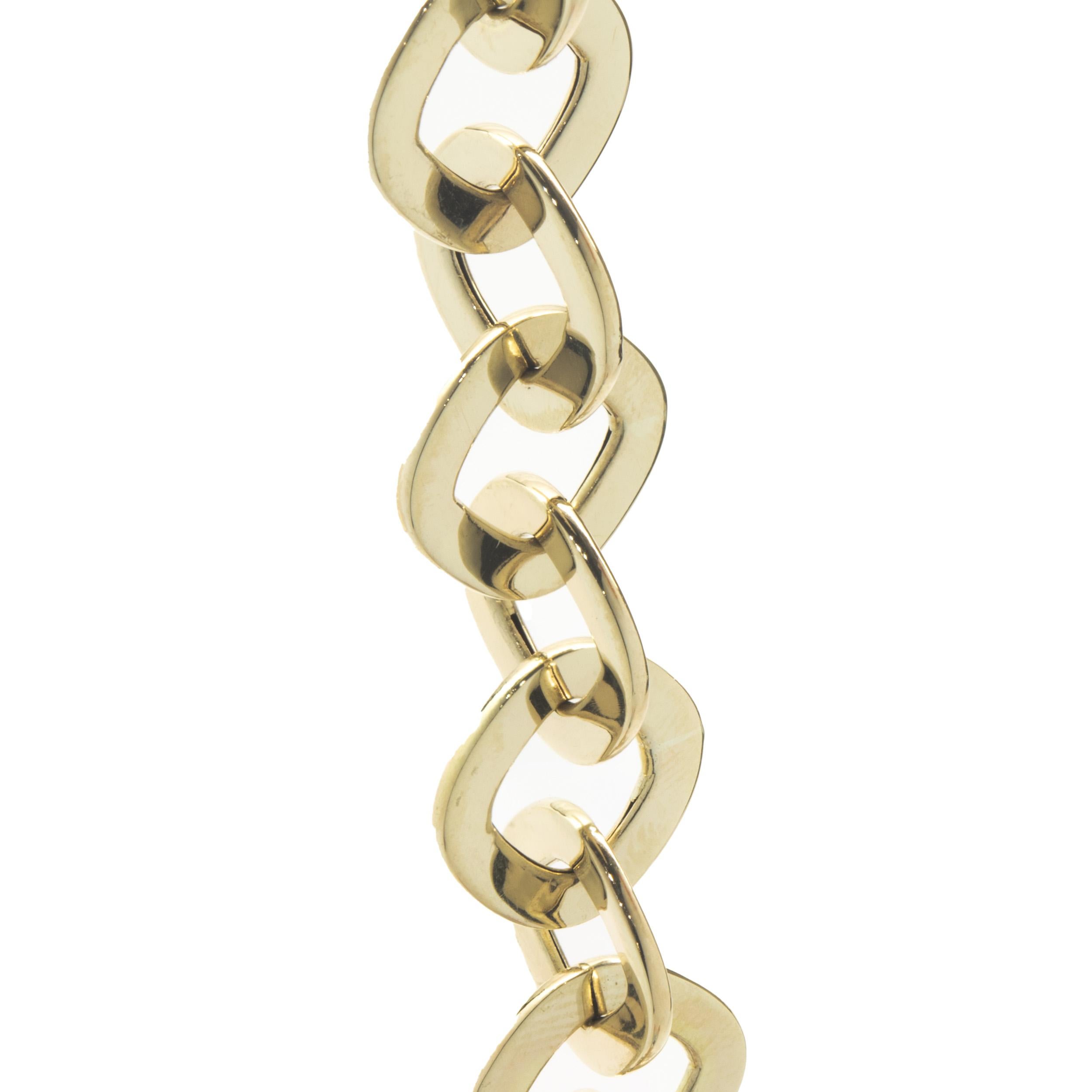 Material: 14K yellow gold
Dimensions: bracelet will fit up to a 7-inch wrist
Weight: 13.35 grams