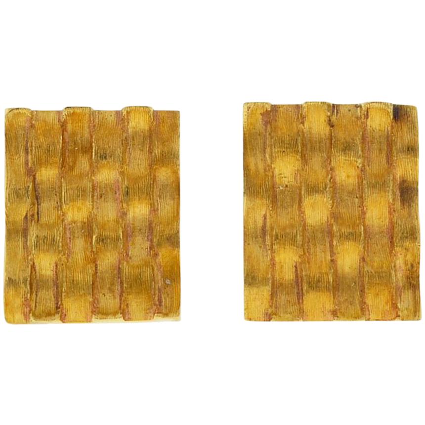 14 Karat Yellow Gold Square Ridged Cufflinks
