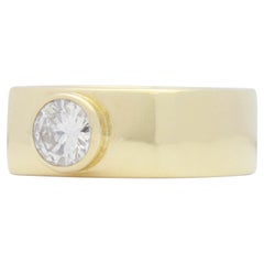 14 Karat Yellow Gold Square Shank Ring with Solitaire Diamond