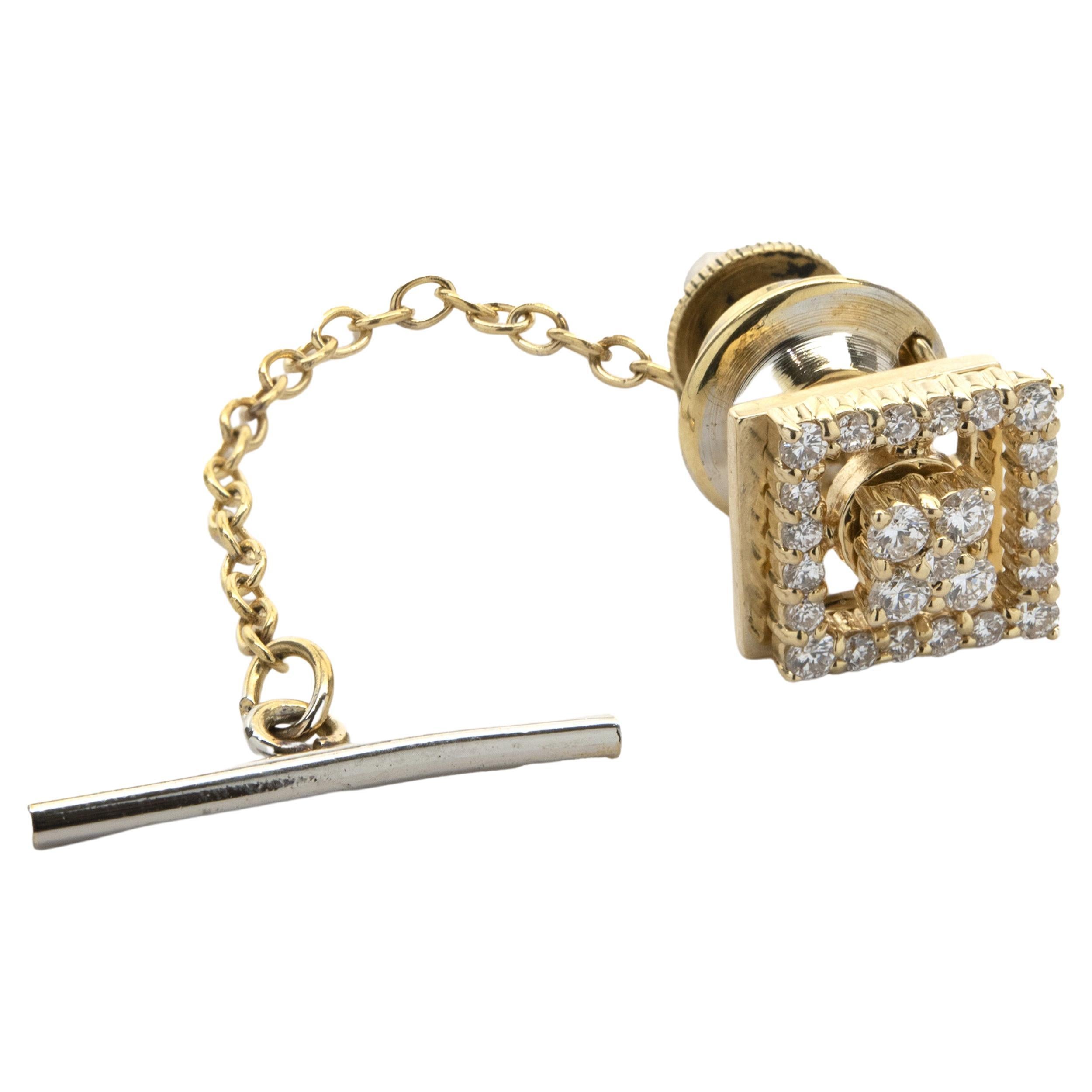 14 Karat Yellow Gold Square Spinner Diamond Tie Tac For Sale