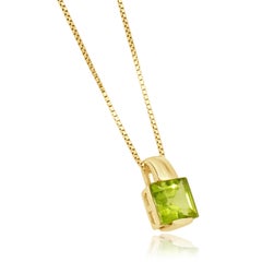 14 Karat Yellow Gold Square Step Peridot Necklace