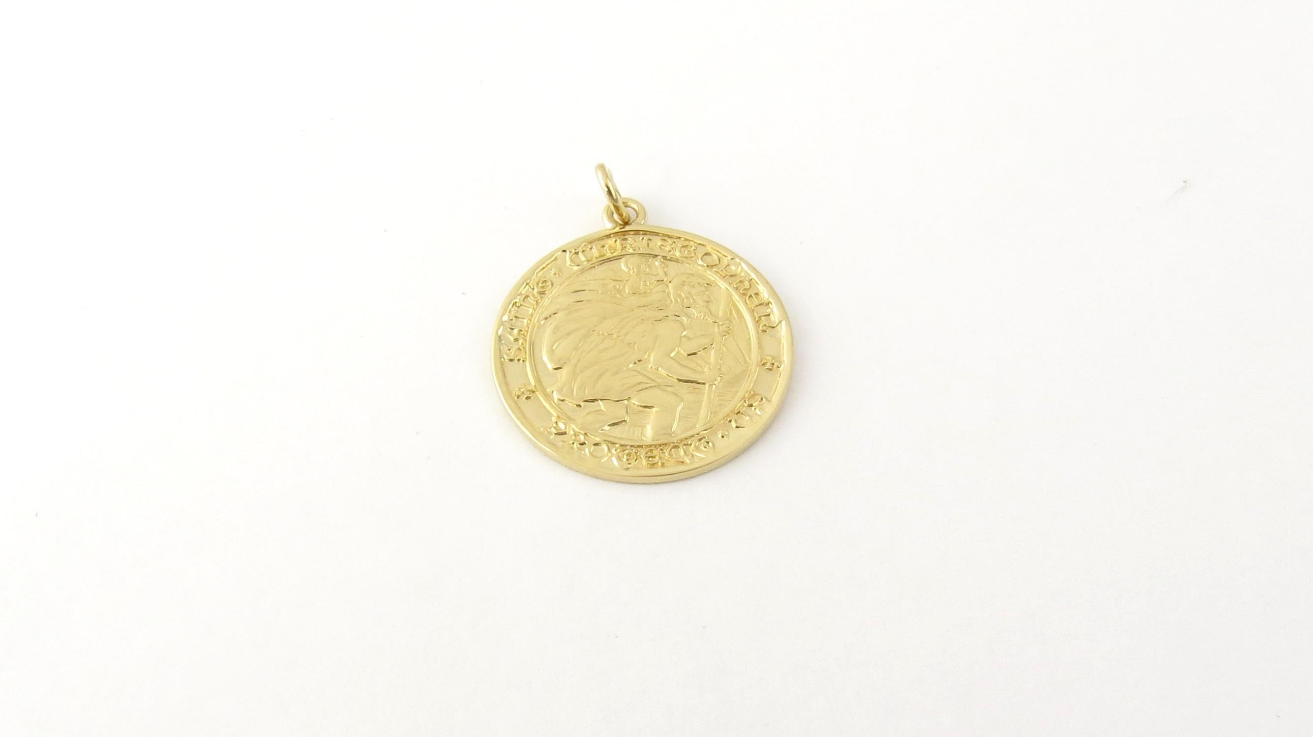 Vintage 14 Karat Yellow Gold St. Christopher Pendant

This lovely St. Christopher pendant is crafted in meticulously detailed 14K yellow gold.

Size: 21 mm x 19 mm (actual pendant)

Weight: 1.6 dwt. / 2.5 gr.

Stamped: 14K

Very good condition,