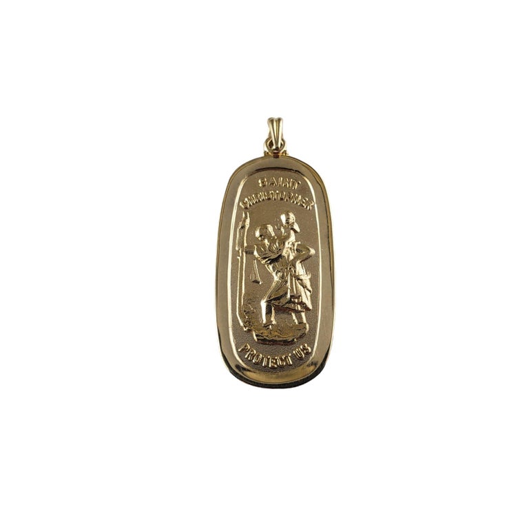 14 Karat Yellow Gold St. Christopher Protect Us Medal For Sale at 1stDibs