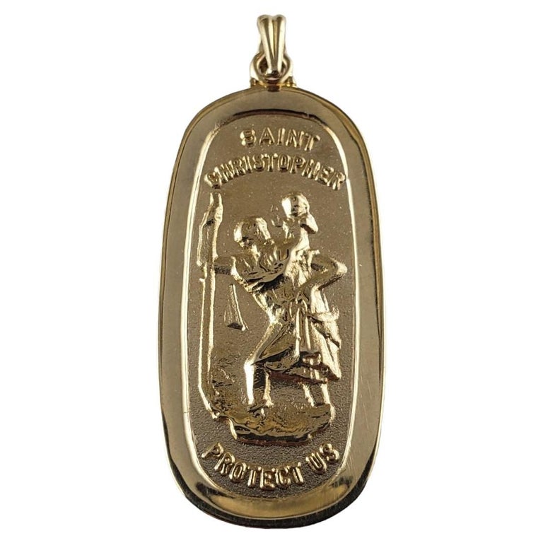14 Karat Yellow Gold St. Christopher Protect Us Medal For Sale at 1stDibs