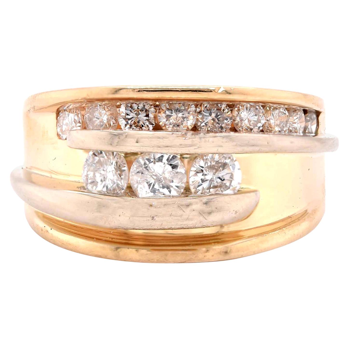 14 Karat Yellow Gold Stacked Bypass Diamond Ring For Sale
