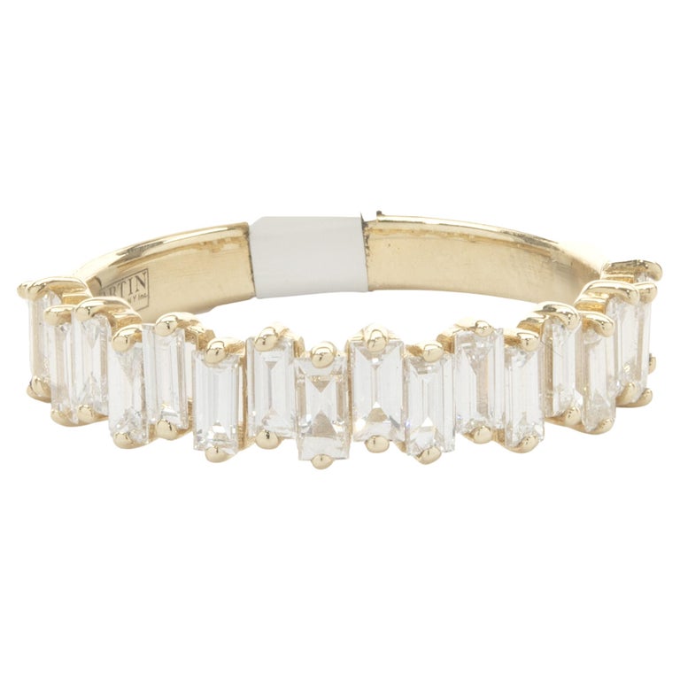 14 Karat Yellow Gold Staggered Baguette Cut Diamond Band For Sale at ...