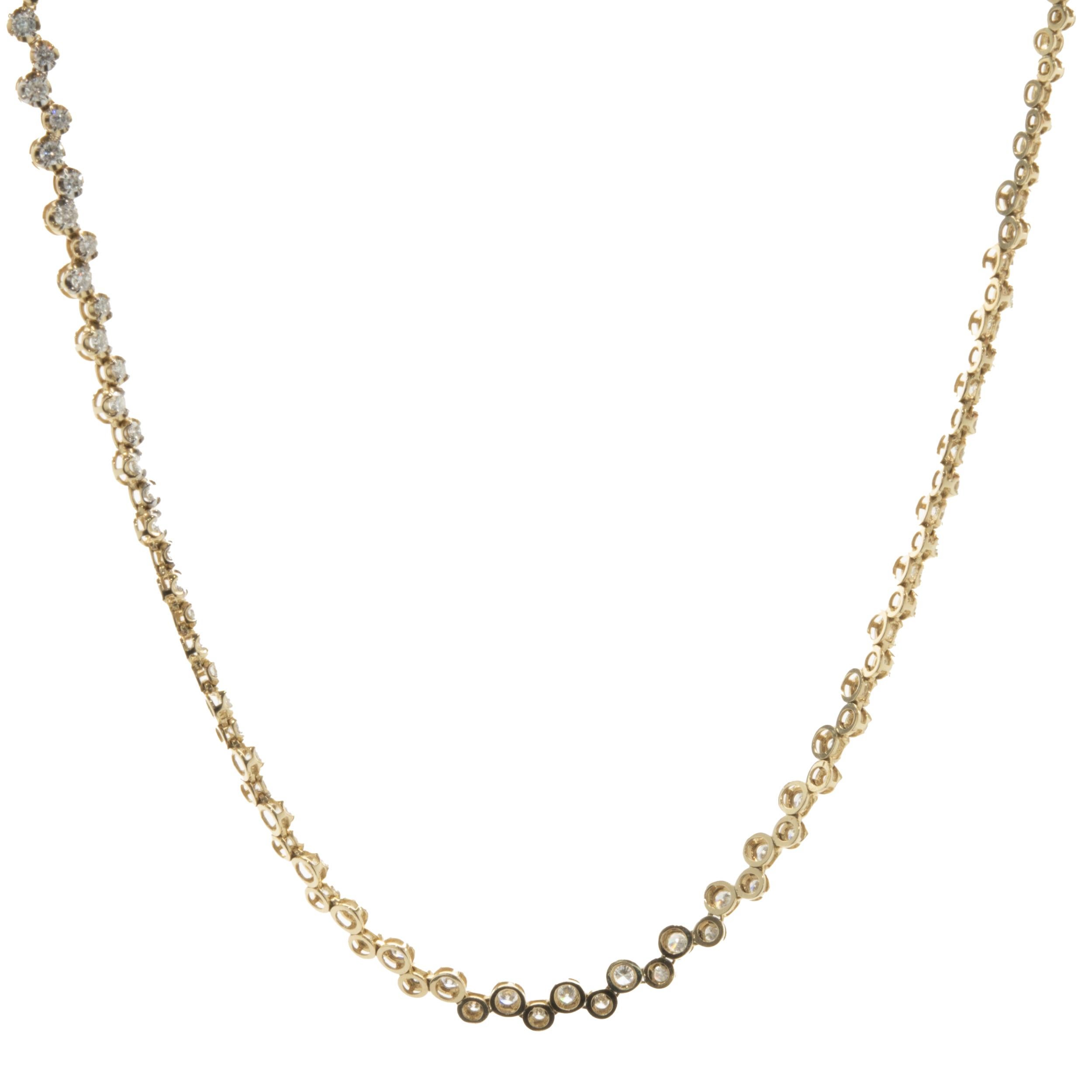 Designer: custom	
Material: 14K yellow gold
Diamonds: 69 round brilliant cut = 3.00cttw
Color: H
Clarity: SI1
Dimensions: necklace measures 18-inches in length 
Weight: 17.94 grams