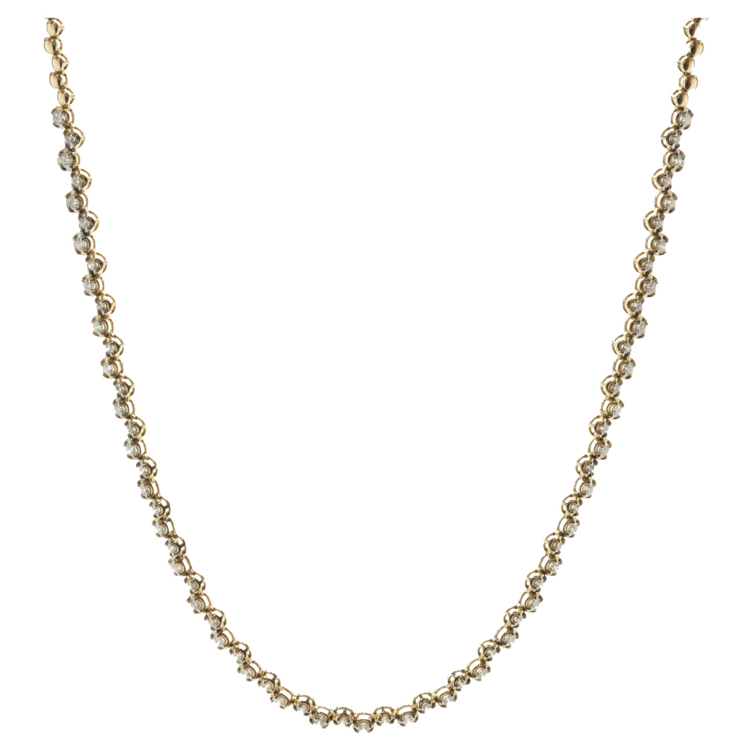 14 Karat Yellow Gold Staggered Bezel Set Diamond Inline Necklace