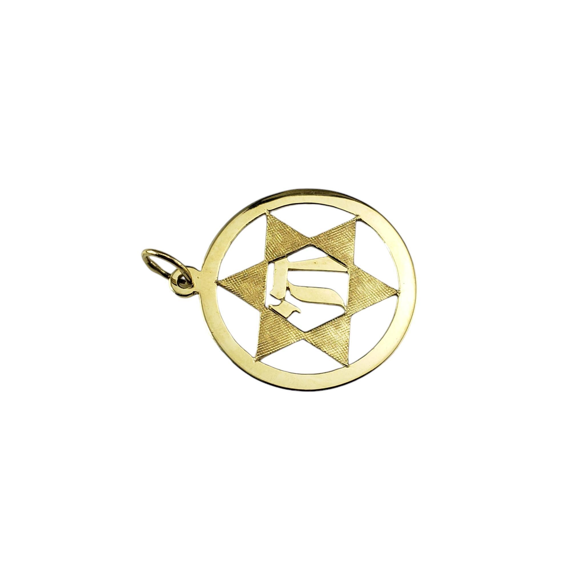 14 Karat Yellow Gold Star of David Chai Pendant #19159 In Good Condition In Washington Depot, CT