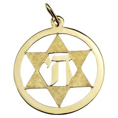 14 Karat Yellow Gold Star of David Chai Pendant #19159