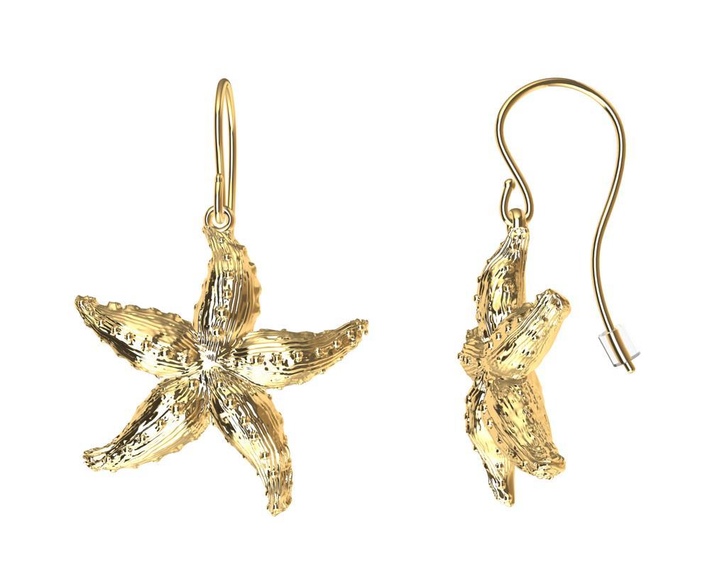 14 Karat Yellow Gold 14mm Starfish Earrings For Sale 2
