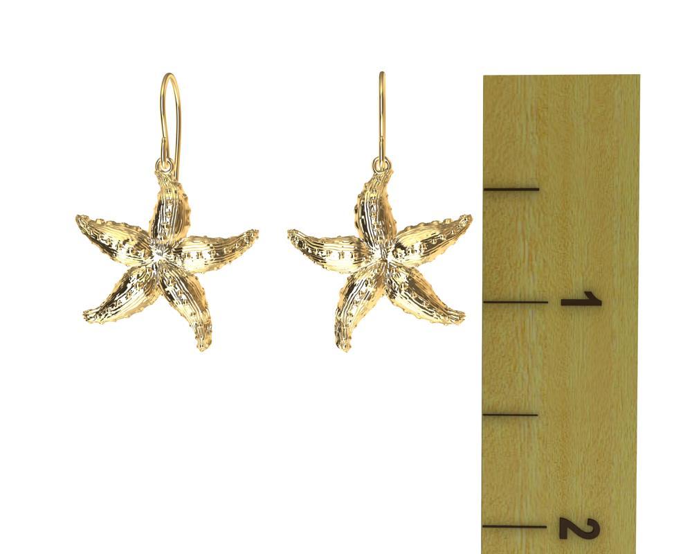 14 Karat Yellow Gold Starfish  Earrings, The Ocean Series.  Summer or winter depending where you live, for the beach lovers.  I love textures and the starfish has plenty. For the snorkeling and scuba diving lovers.
These stars are 20 mm tall plus