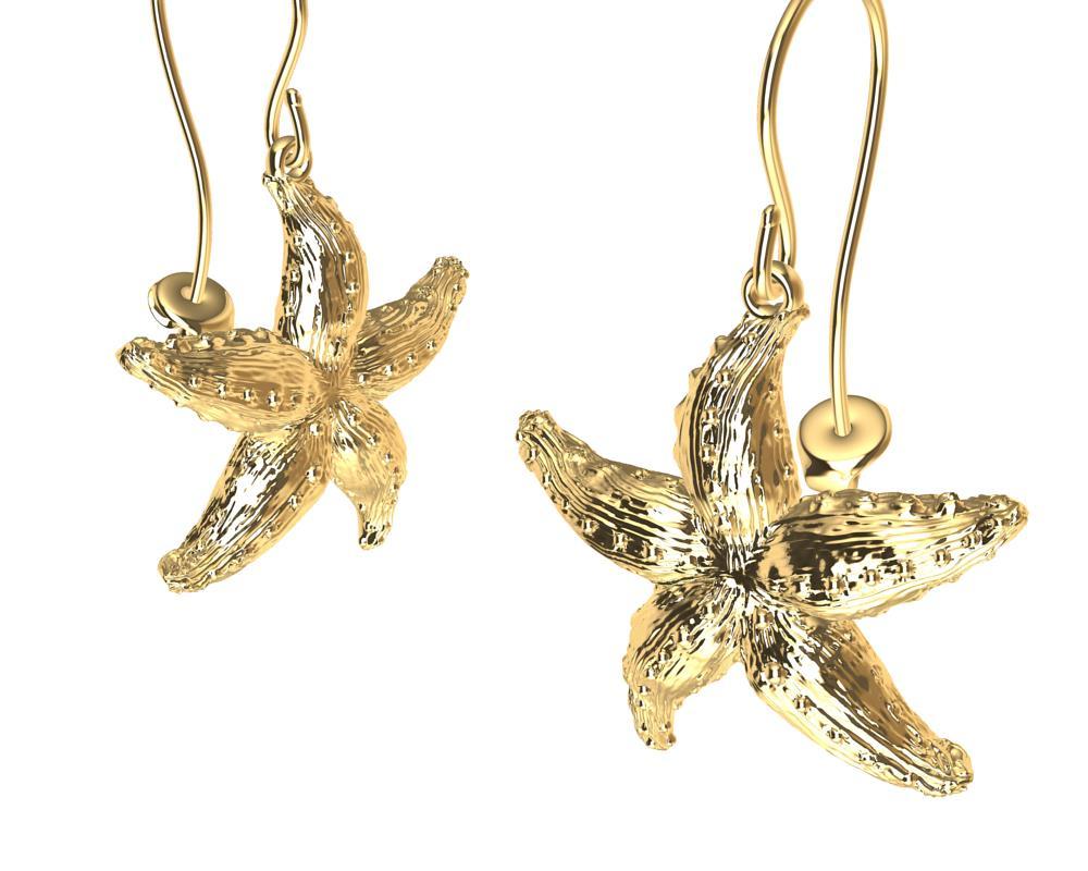 14 Karat Yellow Gold Starfish  Earrings, The Ocean Series.  Summer or winter depending where you live, for the beach lovers.  I love textures and the starfish has plenty. For the snorkeling and scuba diving lovers.
These stars are 14 mm tall plus