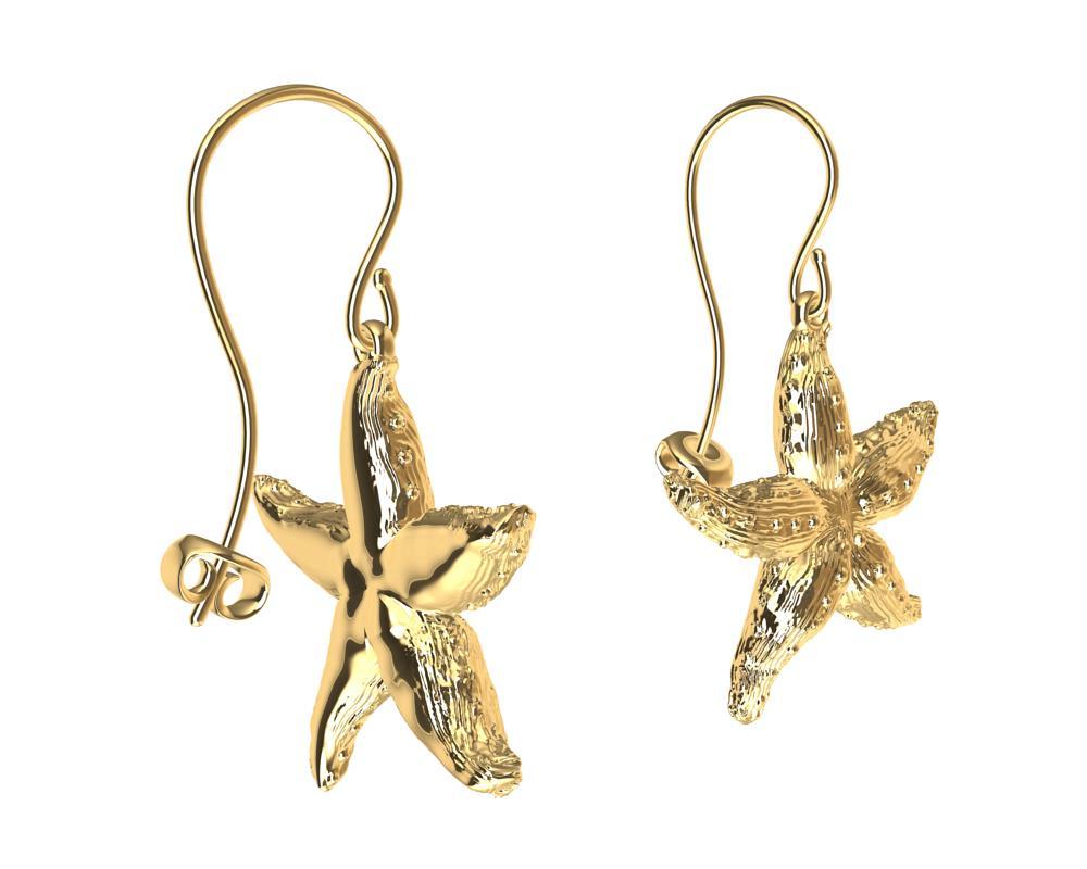 Boucles d'oreilles étoile de mer en or jaune 14 carats Pour femmes en vente