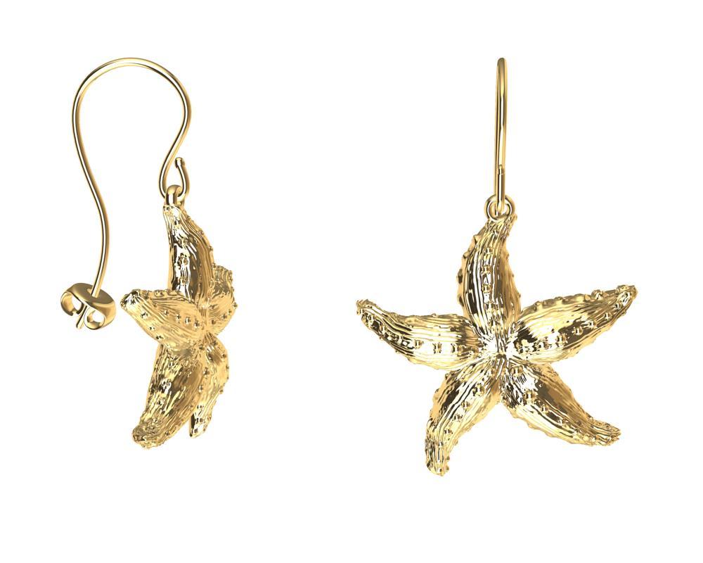 Women's 14 Karat Yellow Gold Starfish Earrings For Sale