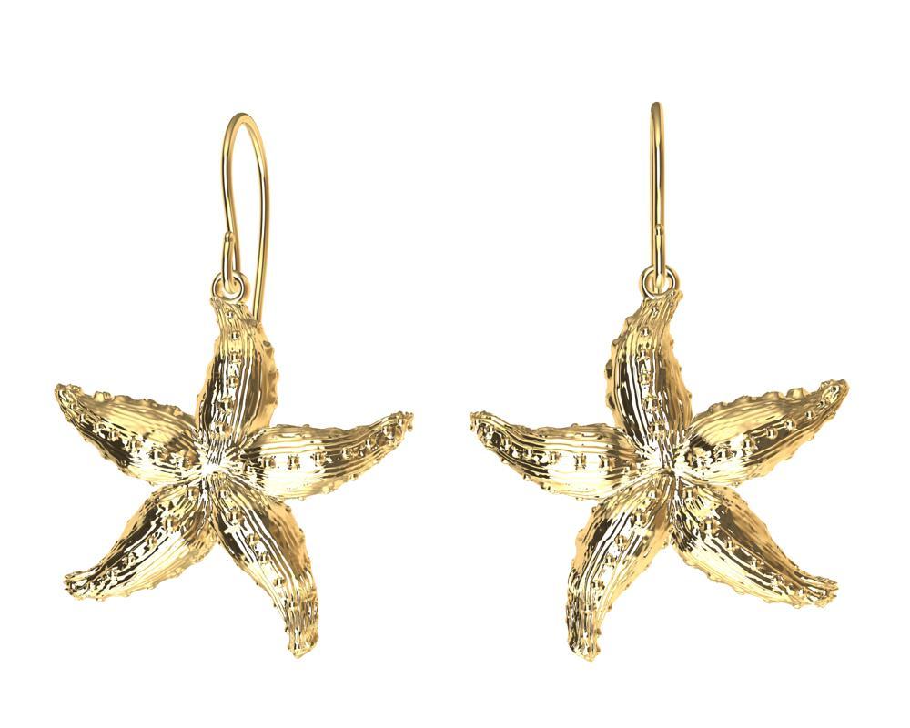 Boucles d'oreilles en or jaune 14 carats et étoile de mer 14 mm Neuf - En vente à New York, NY