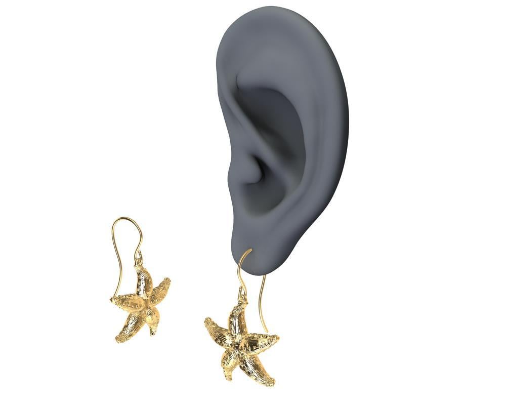 14 Karat Yellow Gold 14mm Starfish Earrings For Sale 1