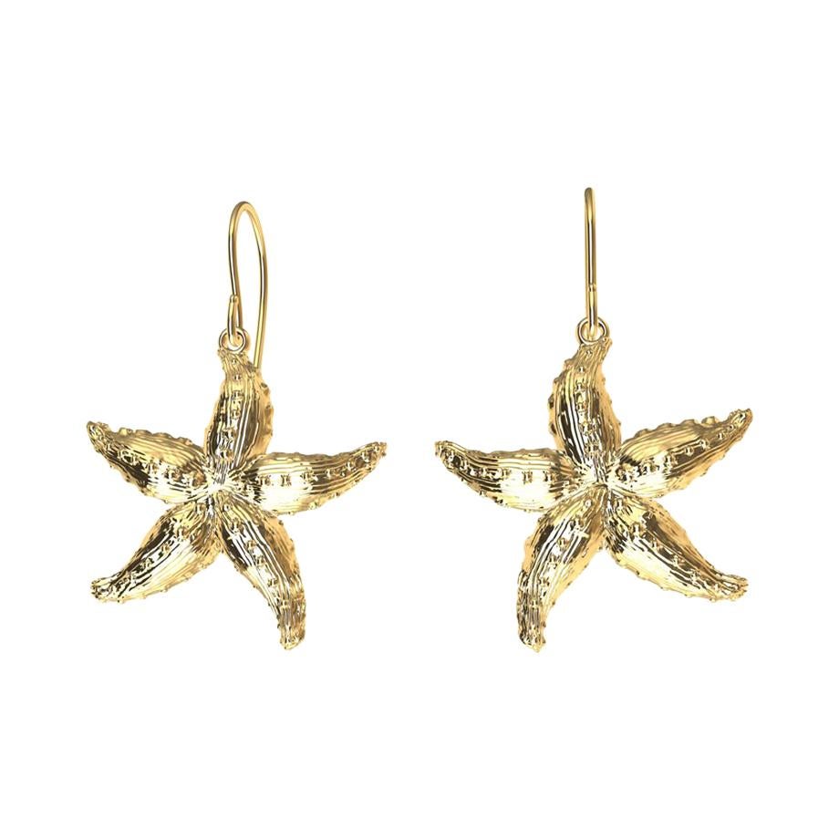 14 Karat Yellow Gold Starfish Earrings For Sale