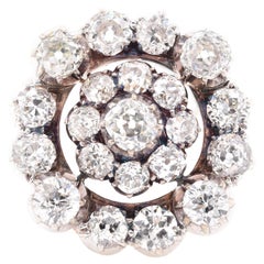 14 Karat Yellow Gold 
Sterling Silver 1800’s Vintage Diamond Circle Pin