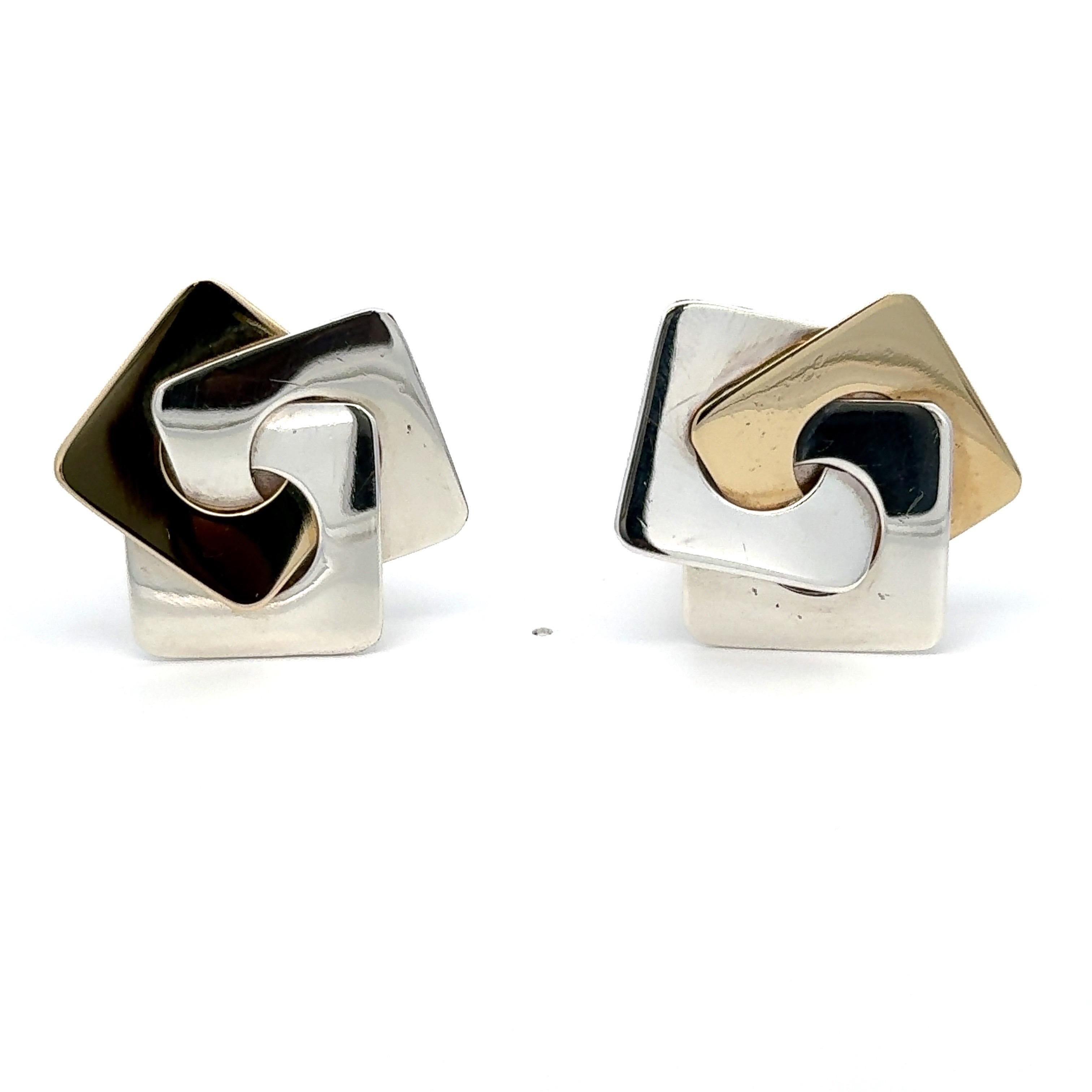 14 Karat Yellow Gold Sterling Silver Geometric Clip-On Earrings 17.1 Grams For Sale 1