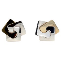 Pendientes de clip geométricos de plata de ley y oro amarillo de 14 quilates 17,1 gramos