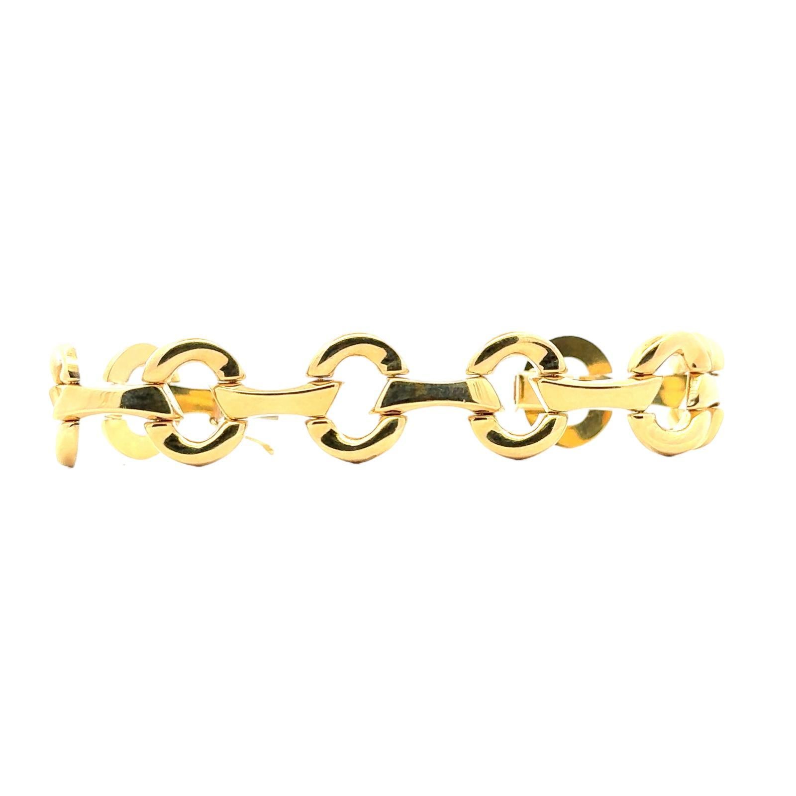 14 Karat Yellow Gold Stirrup Link Modern Bracelet In Excellent Condition For Sale In Boca Raton, FL