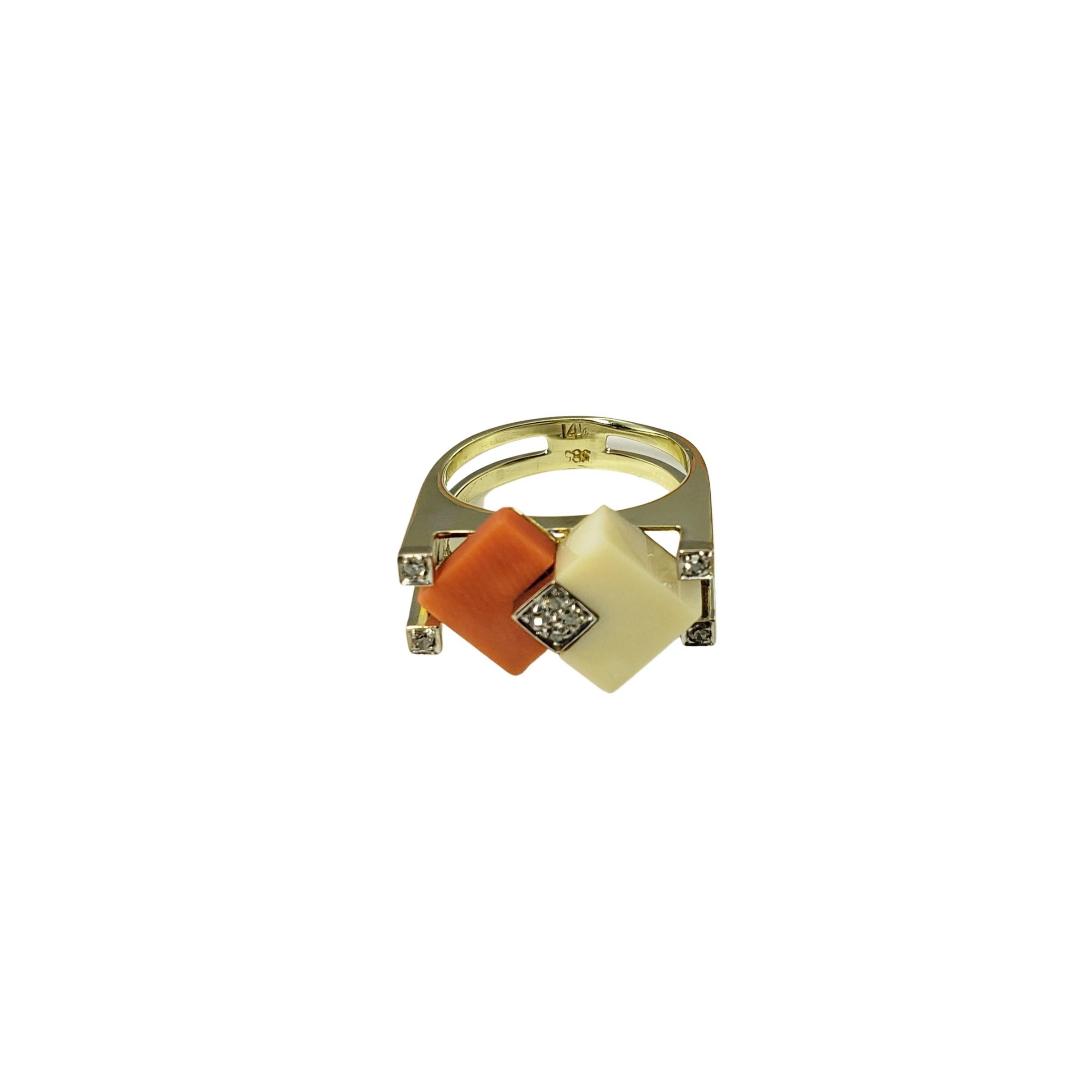 14 Karat Yellow Gold Stone and Diamond Ring Size 6.75-

This elegant ring features two colorful square stones (unknown composition) and eight round single cut diamonds set in beautifully detailed 14K yellow gold.  Width:  12 mm.  Shank:  4