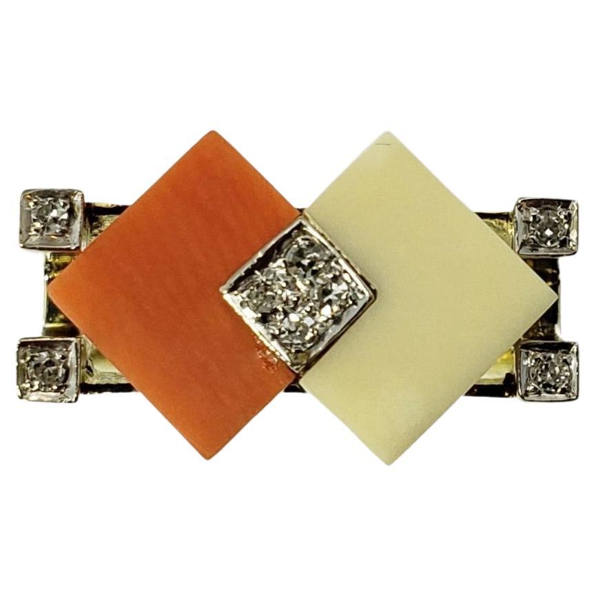 14 Karat Yellow Gold, Stone and Diamond Ring Size 6.75