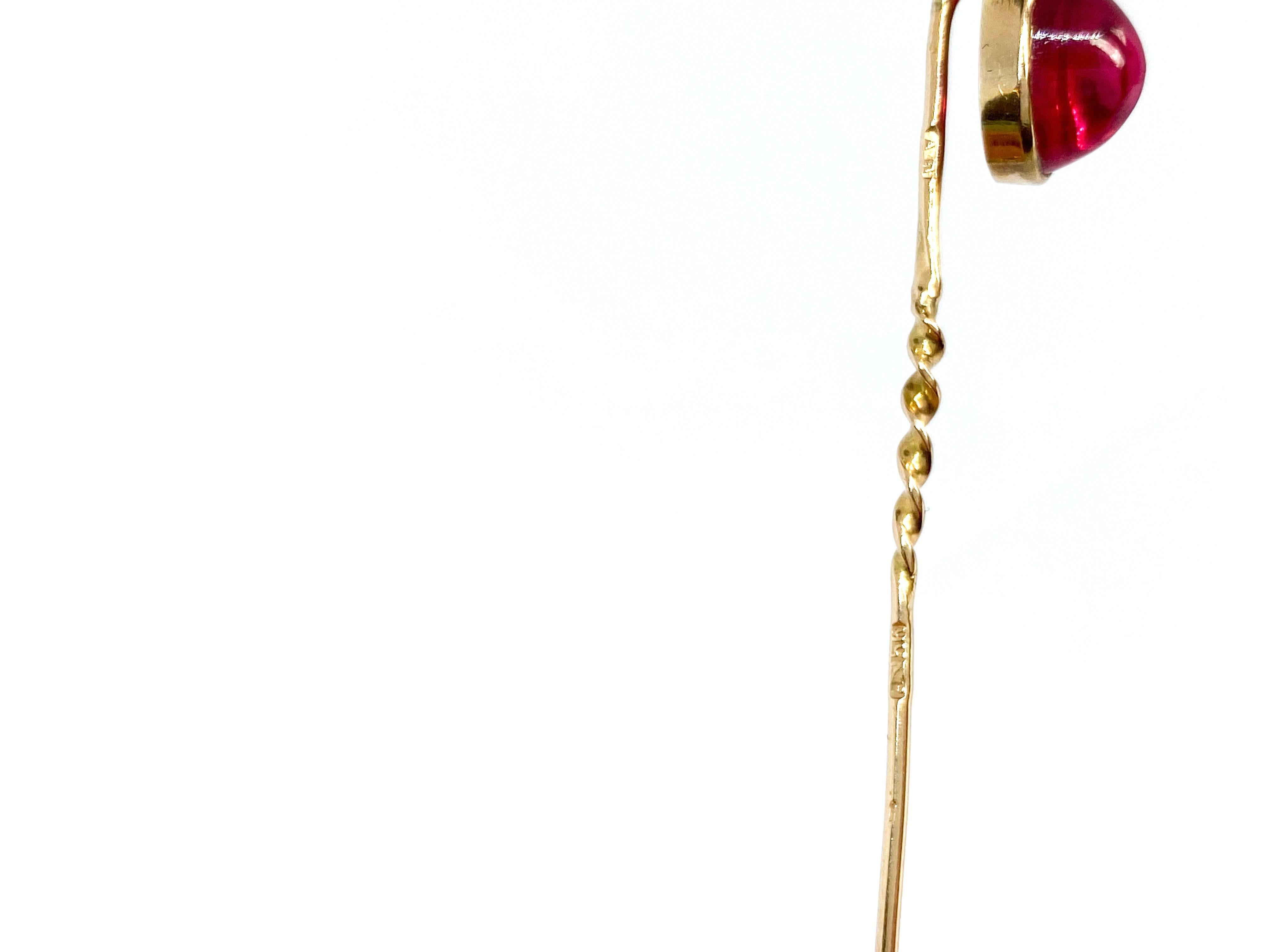 Women's or Men's 14 Karat Yellow Gold Stones Stickpin For Sale