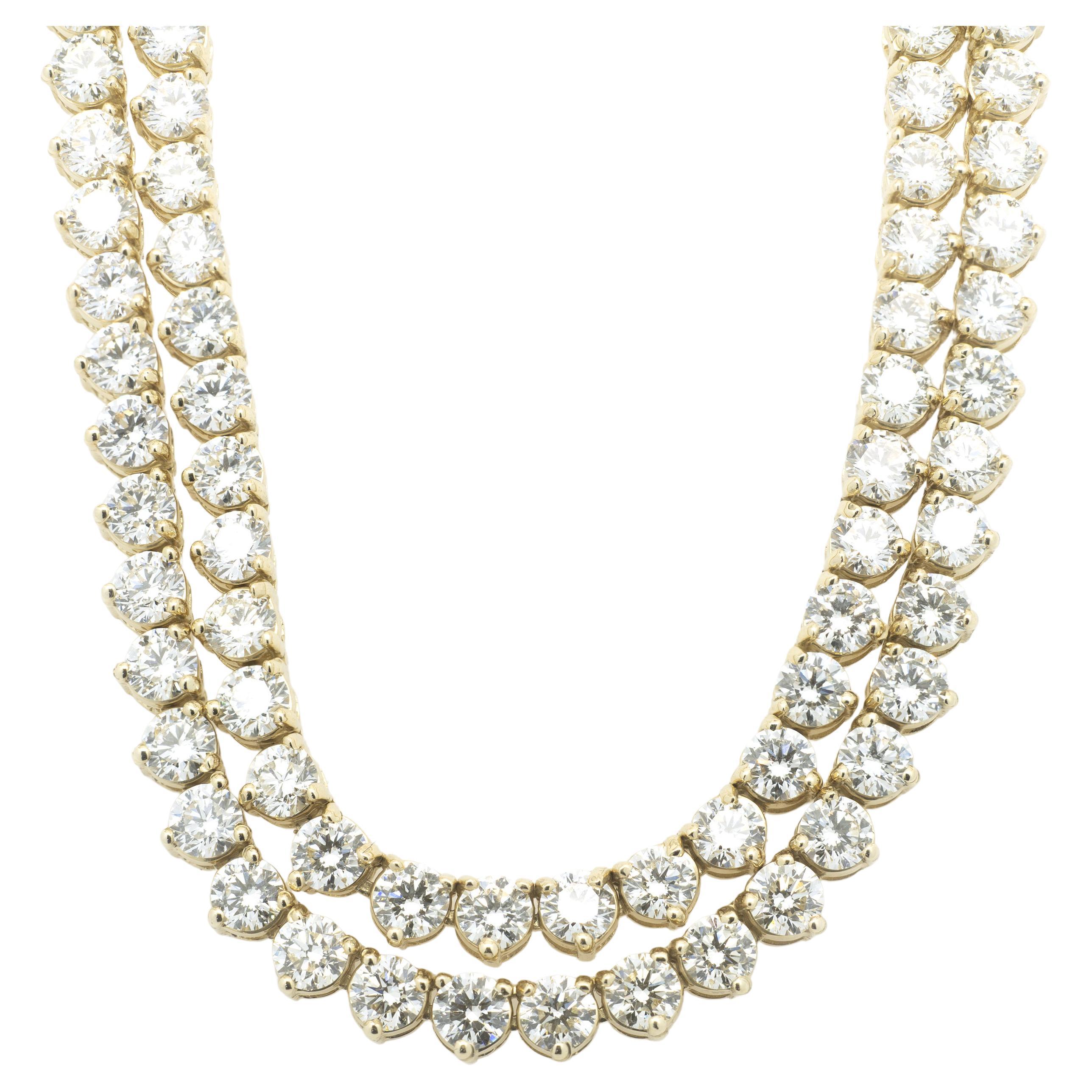 14 Karat Yellow Gold Strand Row Diamond Tennis Necklace