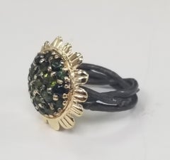 14 Karat Yellow Gold Sunflower Set with Green Tourmaline