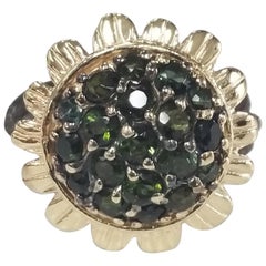 14 Karat Yellow Gold Sunflower Set with Green Tourmaline