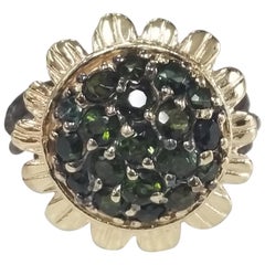 14 Karat Yellow Gold Sunflower Set with Green Tourmaline