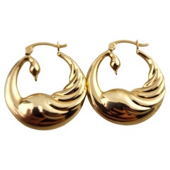 14 Karat Yellow Gold Swan Hoop Earrings #19156