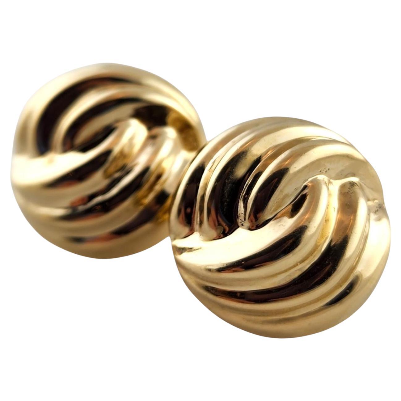 14 Karat Yellow Gold Swirl Button Lever Back Earrings #19169